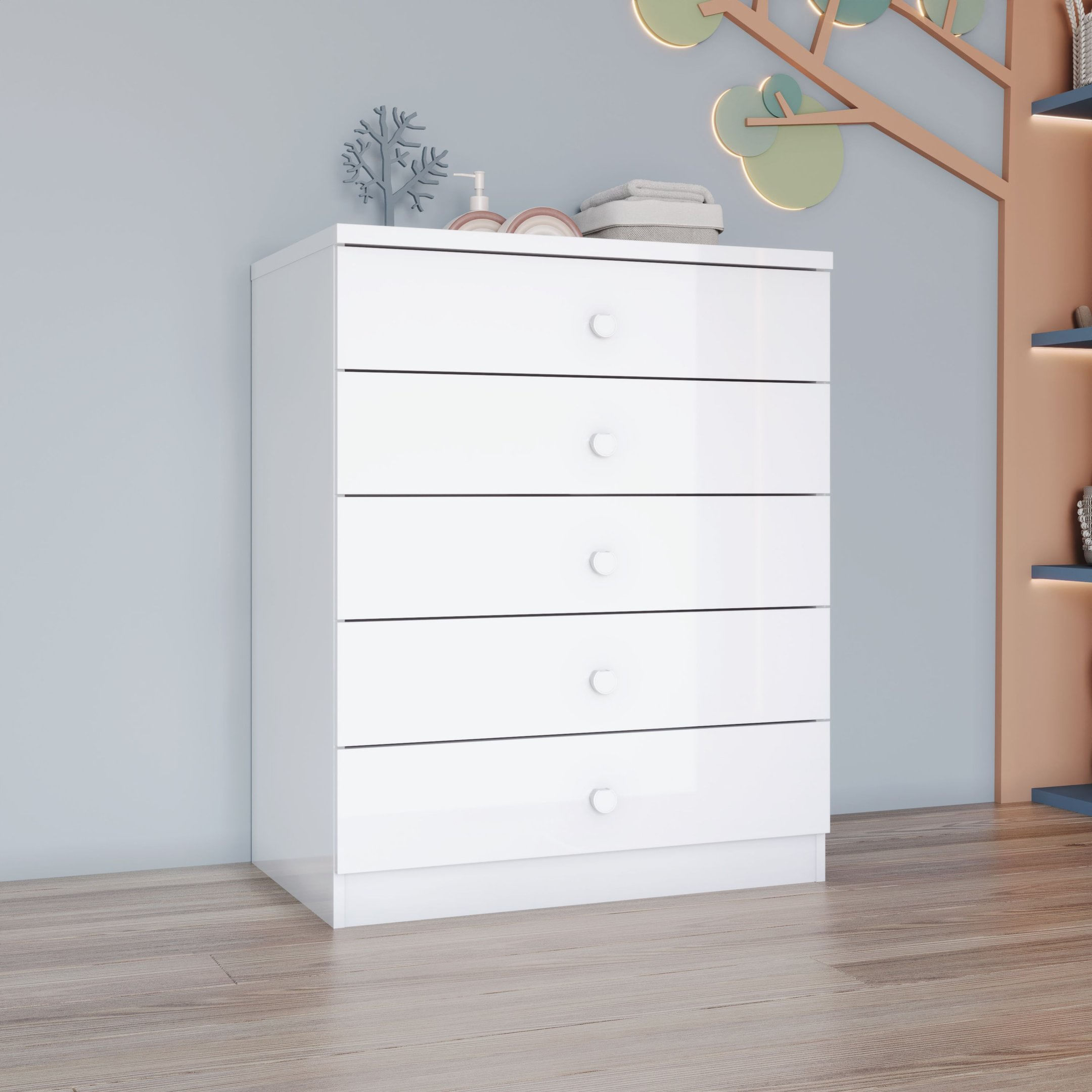 Cômoda Infantil 5 Gavetas Lápis De Cor Espresso Móveis Branco