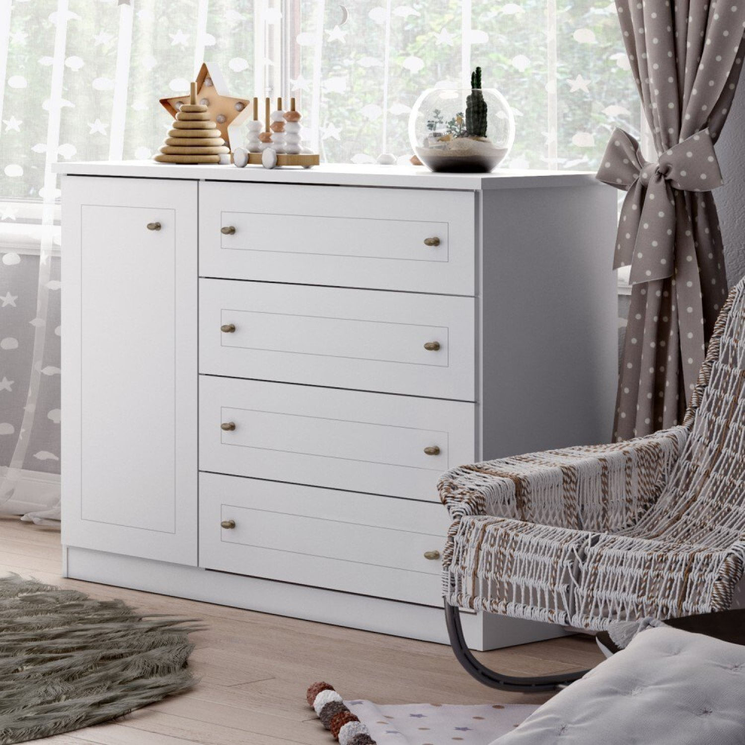 Cômoda 1 Porta 4 Gavetas Mississipi Henn Branco Hp