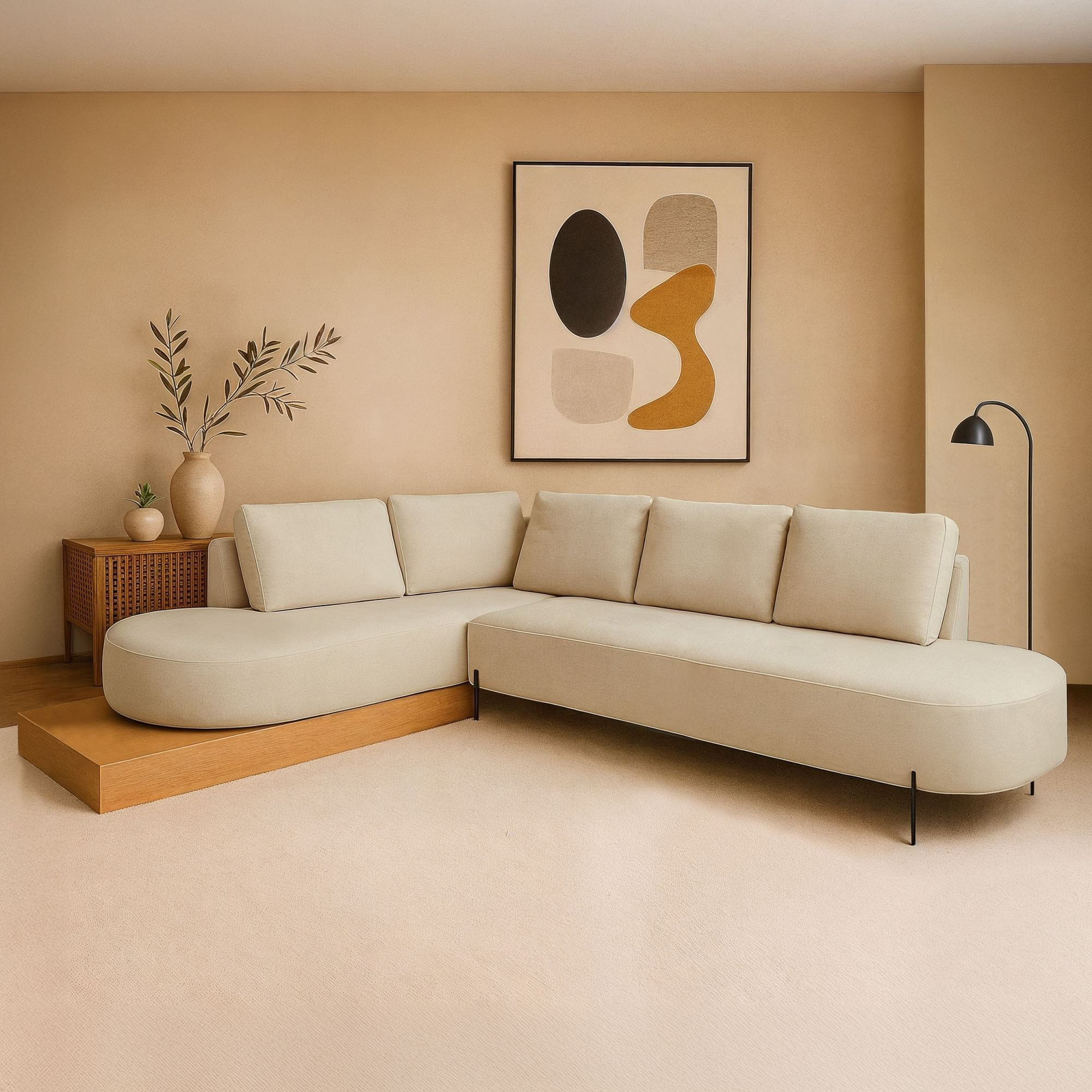 Sofá De Canto Boreal Base De Madeira Esquerdo