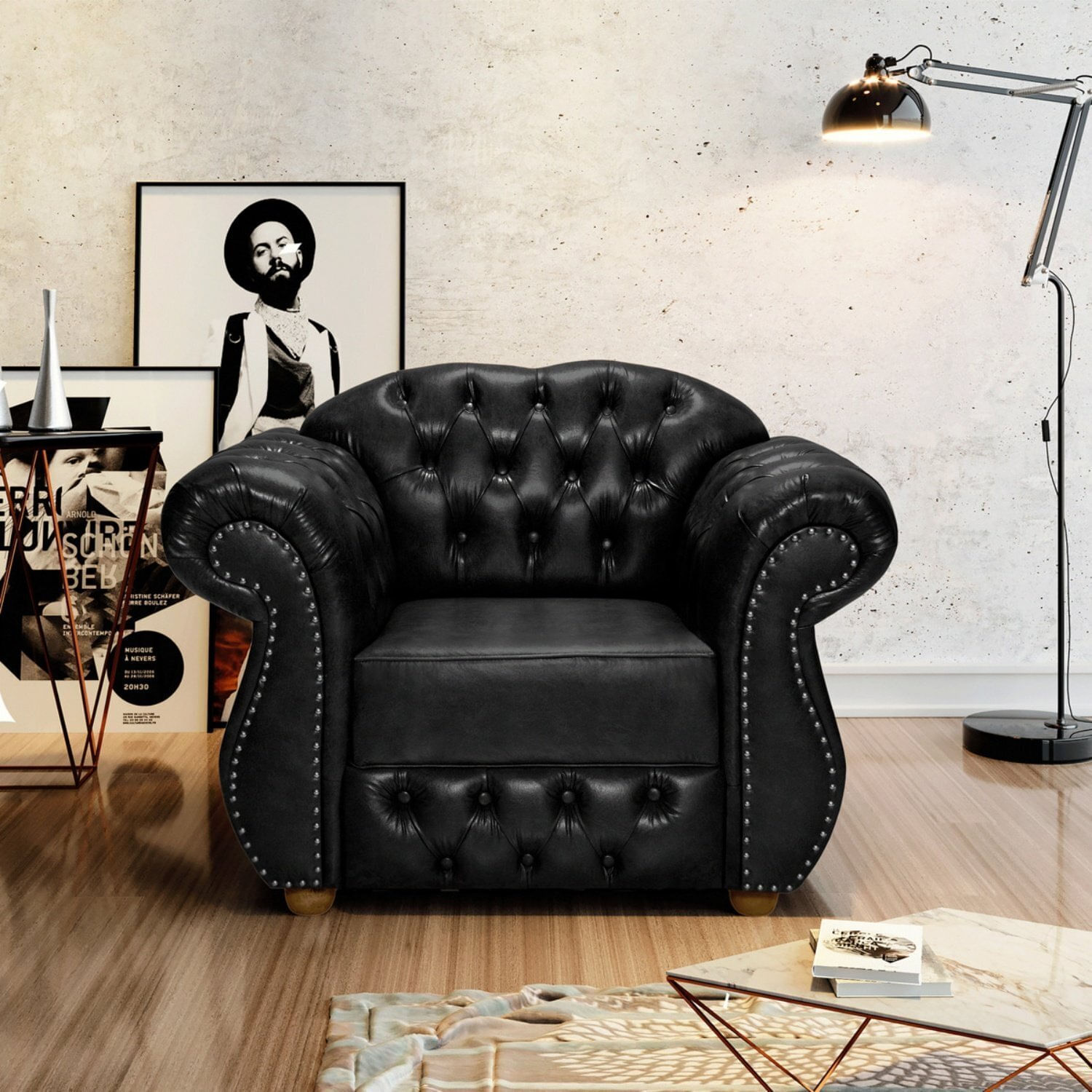 Poltrona Para Sala De Estar Chest Merlô Design De Luxo Preto