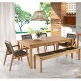 Conjunto De Jantar Para Jardim 1 Mesa 4 Cadeiras 1 Banco Com Corda Náutica Traço Preta