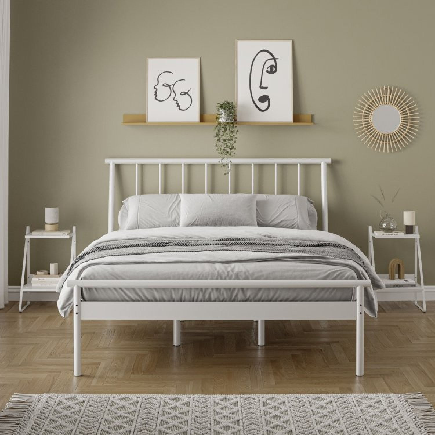 Conjunto Cama Queen 2 Mesas De Cabeceira Em Aço Begônia Cabecasa Madeiramadeira