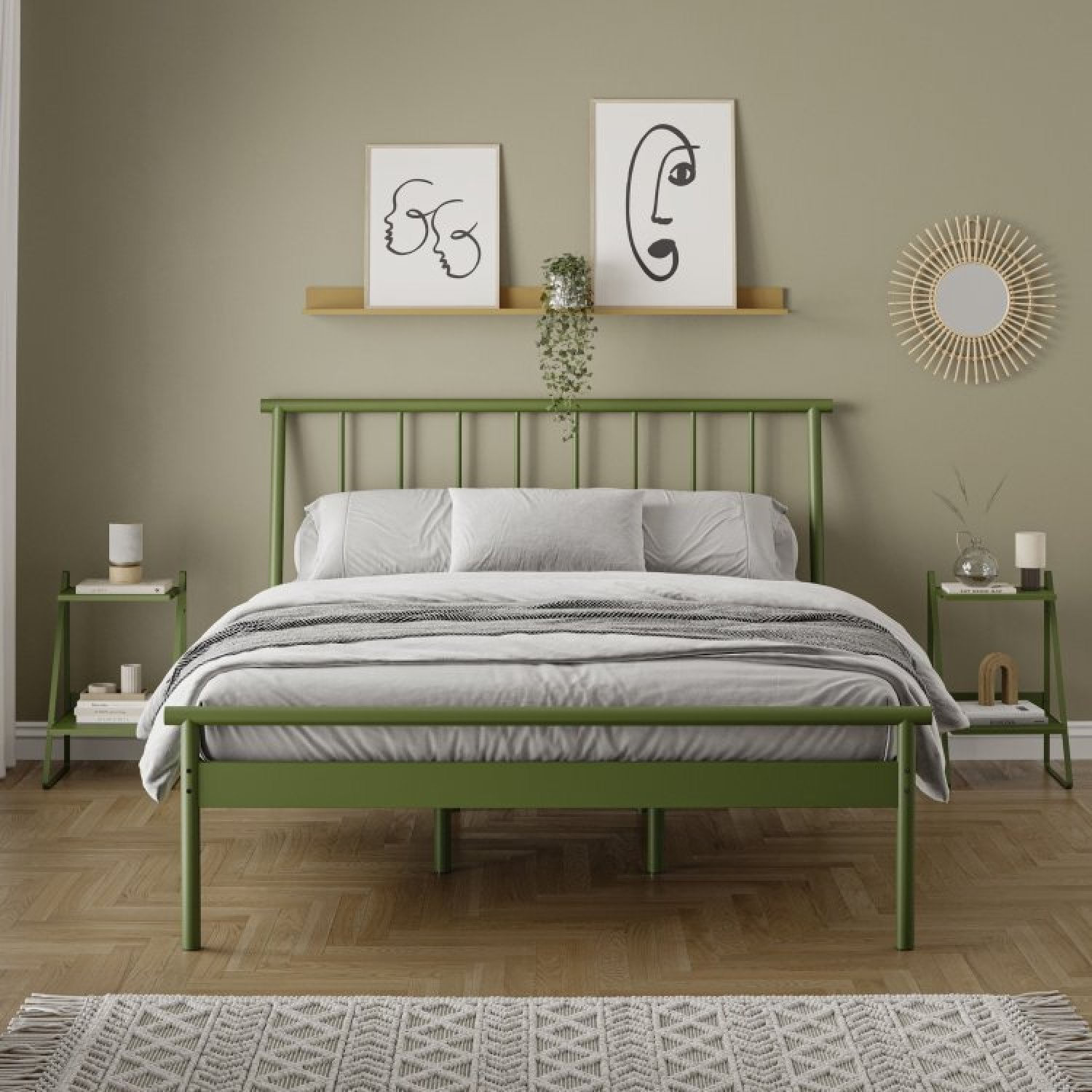 Conjunto Cama Queen 2 Mesas De Cabeceira Em Aço Begônia Cabecasa Madeiramadeira