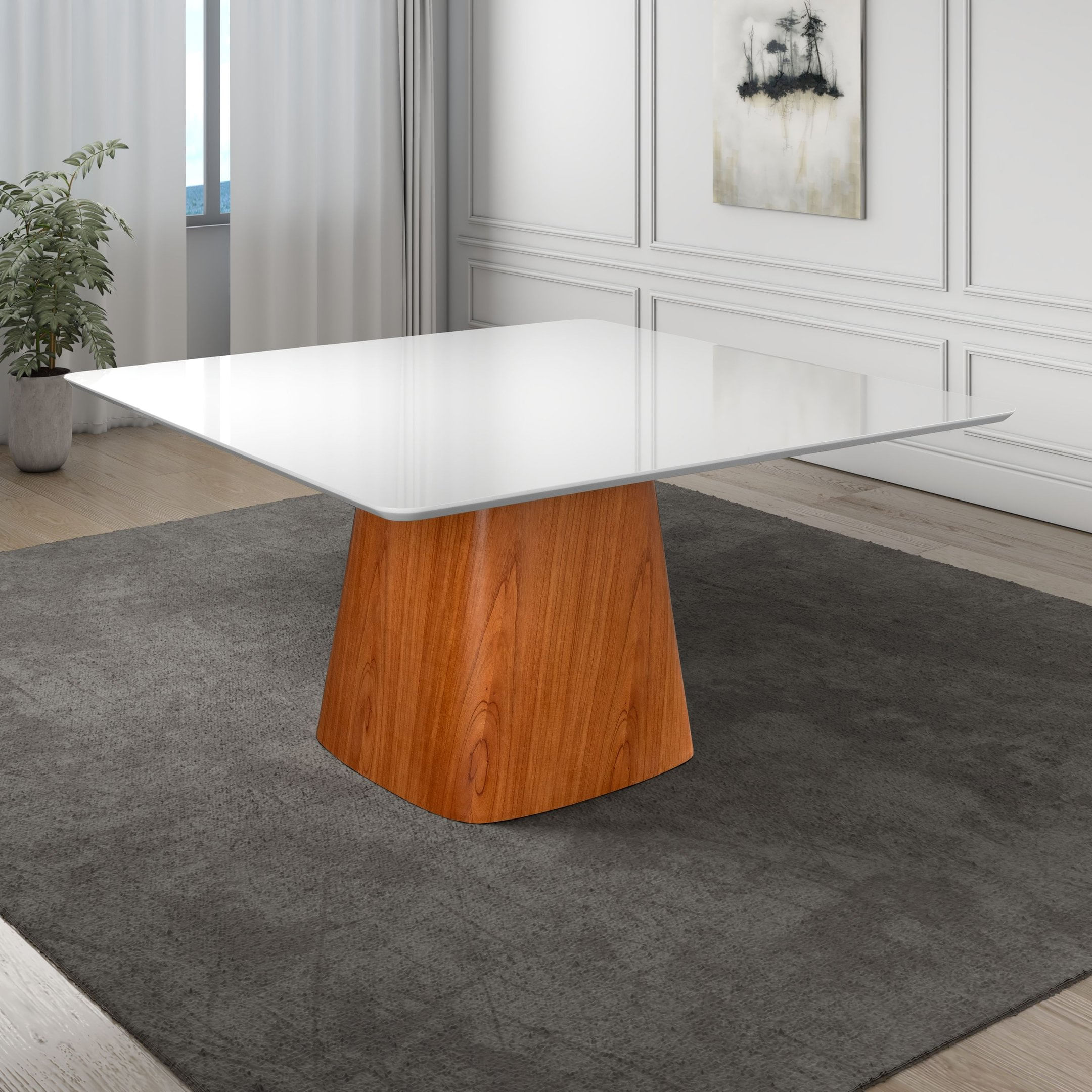 Mesa Quadrada Tampo Em Madeira Maciça E Verniz Bérgamo Authentic Espresso Móveis Champagnhe/off White