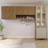 Cozinha Completa Torino Com Paneleiro Vidro Reflecta E 2 Armáreos Aéreos Cinamomo/off White