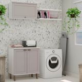 Kit Área De Serviço Acquaflex 100% Mdf Com Armário, Balcão E Nicho Com Metalon Branco/fendi