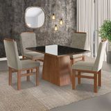 Conjunto Sala De Jantar Mesa 90x120cm T Vidro Com 4 Cadeiras Madeira Maciça Tecido Joli Canela/preto