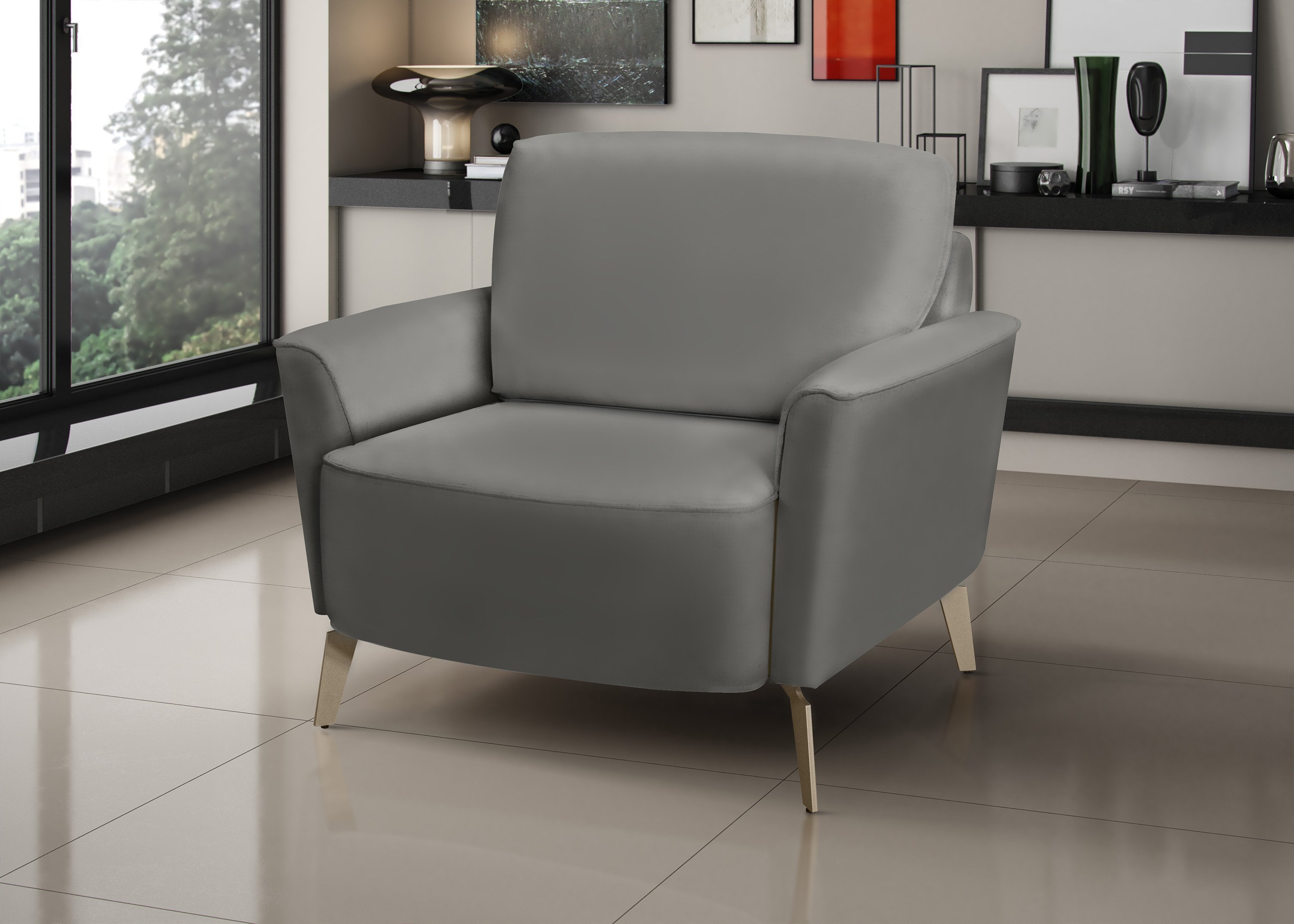 Poltrona Para Sala De Estar Star Cinza