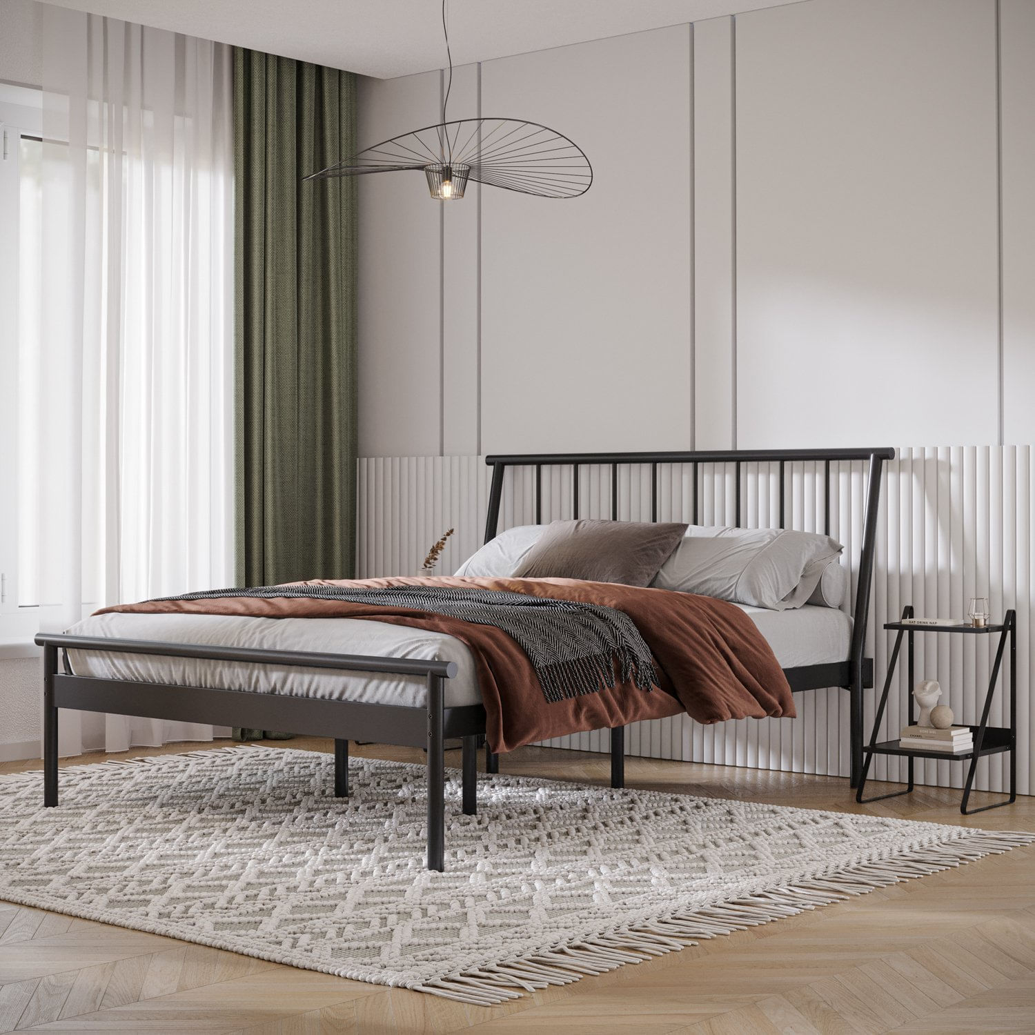 Cama Queen Em Aço Begônia Cabecasa Madeiramadeira Cinza Grafite