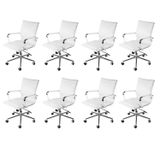 Kit 8 Cadeiras Para Escritório Diretor Design Italiano Estofada Em Corino 3304 Branco