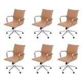 Kit 6 Cadeiras Escritório Diretor Esteirinha Rodízio Relax Corino 3301 Castanho