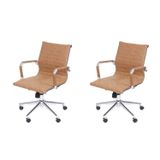 Kit 2 Cadeiras Para Escritorio Diretor Esteirinha Com Relax Corino 3301 Castanho