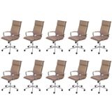 Kit 10 Cadeiras Escritorio Presidente Design Italiano Com Relax Corino 3304 Caramelo