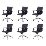 Kit 6 Cadeiras Para Escritorio Diretor Esteirinha Com Relax Corino 3301 Preto