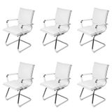 Kit 6 Cadeiras Para Escritorio Interlocutor Italiano Estofada Em Corino 3304 Branco