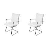 Kit 2 Cadeiras Para Escritorio Interlocutor Italiano Estofada Em Corino 3304 Branco