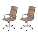 Kit 2 Cadeiras Escritorio Presidente Design Italiano Com Relax Corino 3304 Caramelo