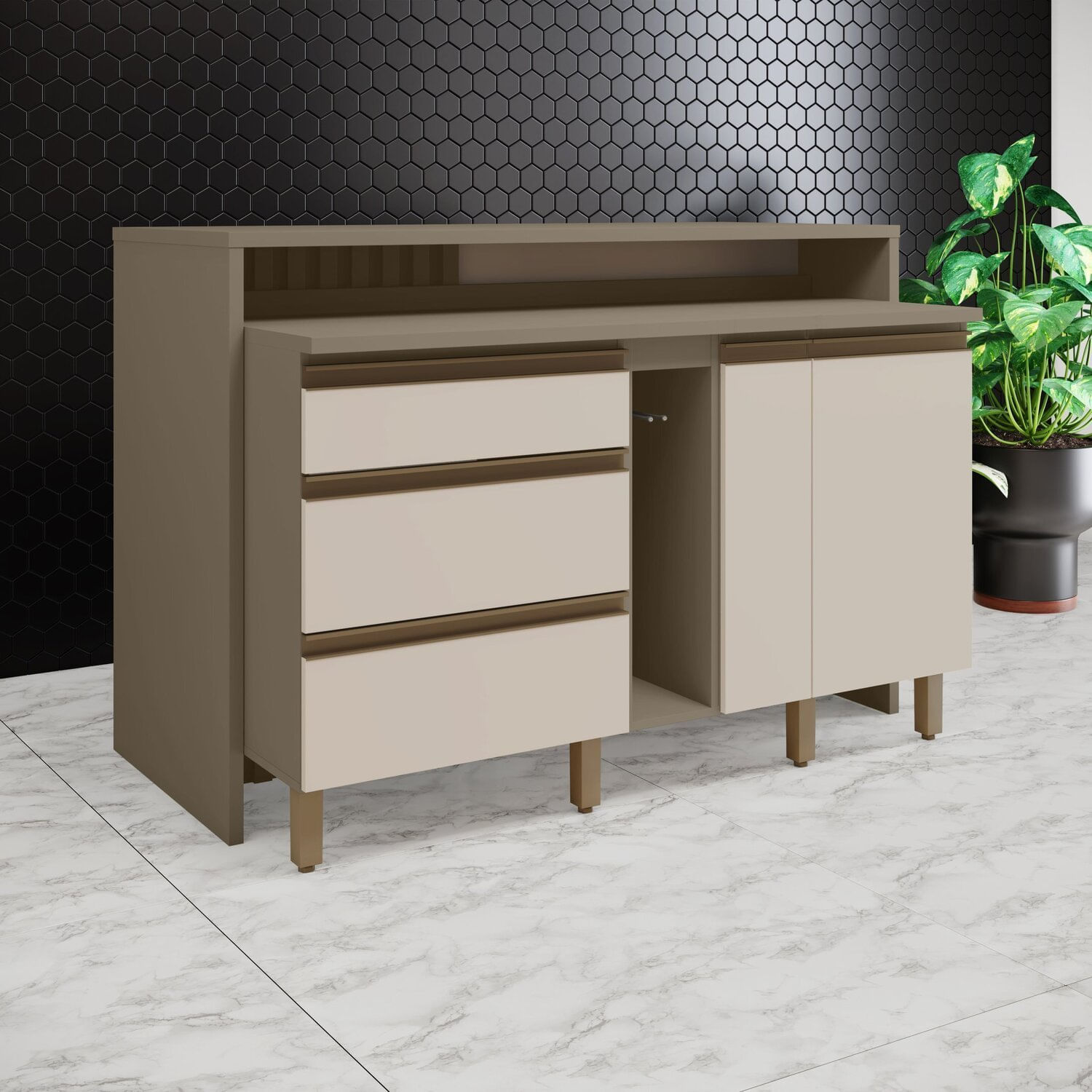 Kit Ilha Gourmet 2 Portas 3 Gavetas Com Porta Condimentos Duna/cristal