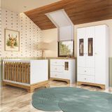 Quarto De Bebê Completo Guarda-roupa E Cômoda Com Janelas E Berço 100% Mdf Ravy Espresso Móveis Branco Brilho/amêndoa