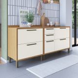 Cozinha Compacta 200cm 2 Peças 3 Portas Basculantes E 3 Gavetas 100% Mdf Vicenza Espresso Móveis Amêndoa/off White