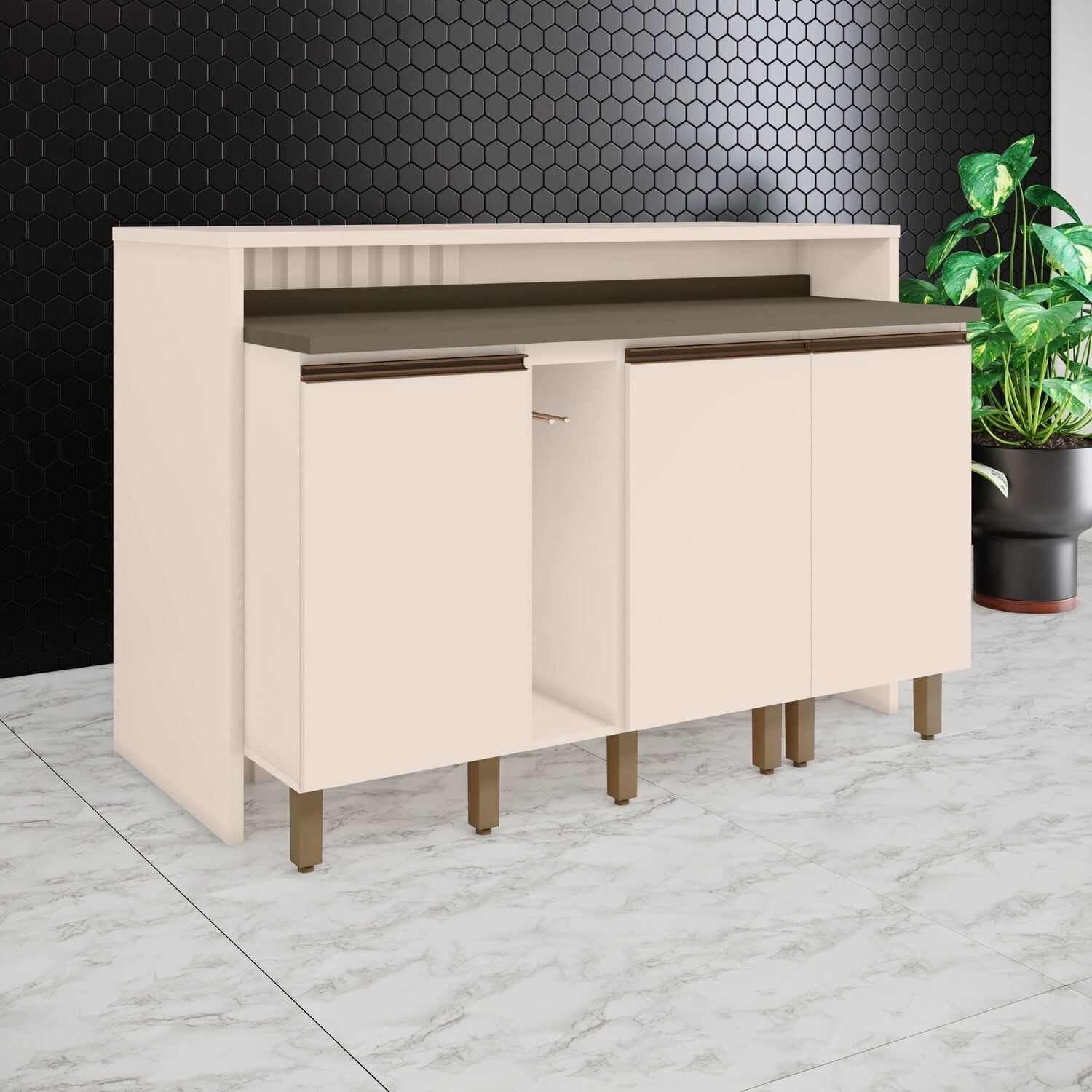 Kit Ilha Gourmet 3 Portas Com Tampo Aurora Duna/off White