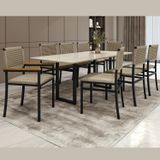Conjunto Sala De Jantar Mesa 08 Cadeiras Madri Retangular 200x90 Tampo Mdf Itália Preto/bege