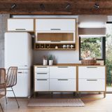 Cozinha Compacta 200cm Com 4 Peças 4 Prateleiras E Vidro Reflecta 100% Mdf Vicenza Espresso Móveis Amêndoa/branco