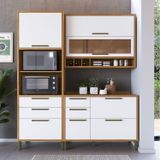 Cozinha Compacta 194cm Com 3 Peças Vidro Reflecta E Torre Quente 100% Mdf Vicenza Espresso Móveis Amêndoa/branco