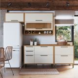 Cozinha Compacta 200cm Com 4 Peças 4 Prateleiras E Vidro Reflecta 100% Mdf Vicenza Espresso Móveis Amêndoa/off White