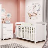 Quarto De Bebê Com Cômoda 4 Gavetase Berço Americano Nina 100% Mdf Espresso Móveis Branco Brilho