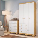Quarto Infantil Com Guarda-roupa 3 Portas E Cômoda 4 Gavetasmimo 100% Mdf Espresso Móveis Branco Brilho/amêndoa