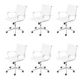 Kit 6 Cadeiras Para Escritorio Diretor Esteirinha Com Relax Corino 3301 Branco