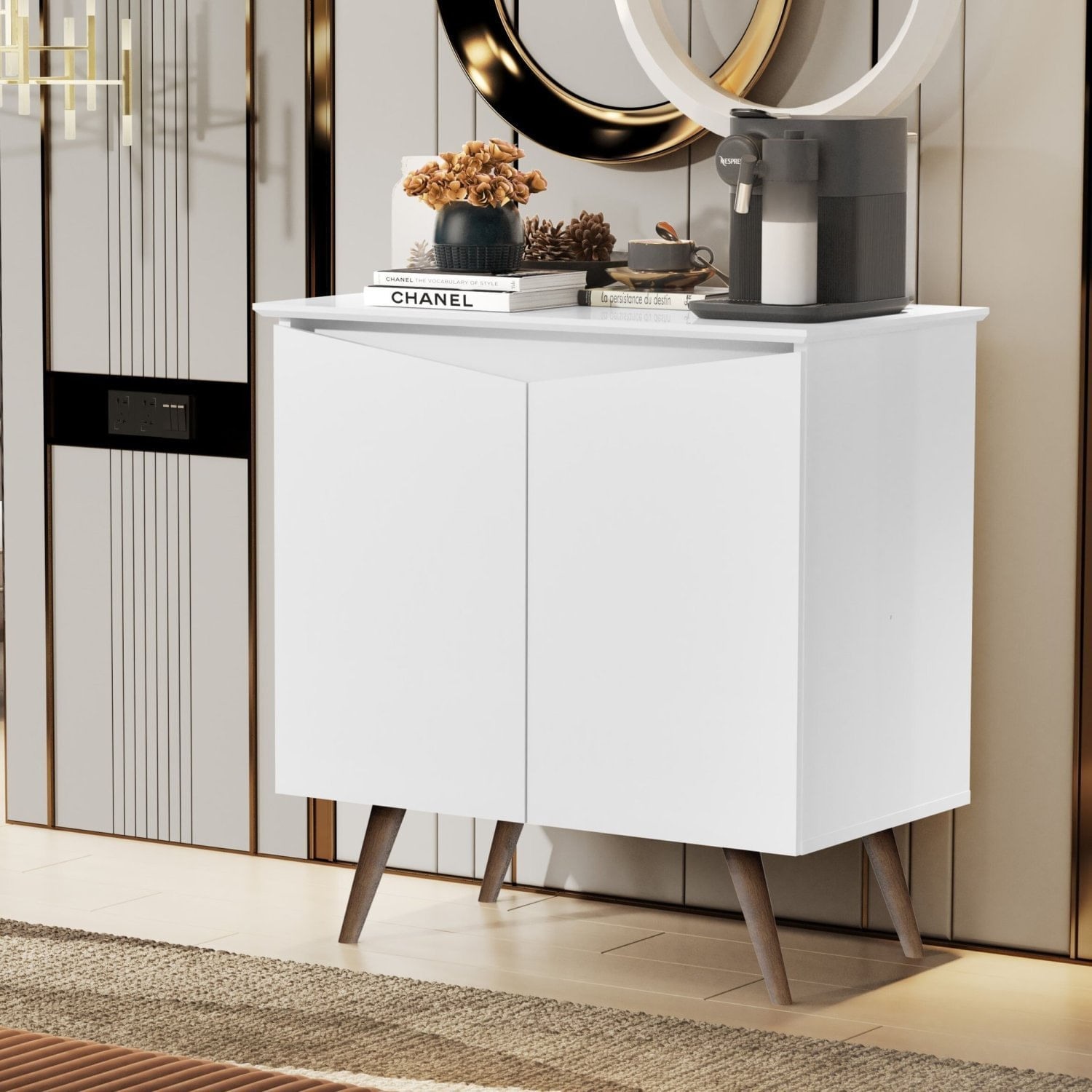 Buffet 2 Portas Pés Palito Retrô Encanto Branco