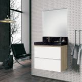 Conjunto Para Banheiro Com Espelho, Gabinete E Lavatório Em Porcelanato Com Cuba Esculpida 80cm Black