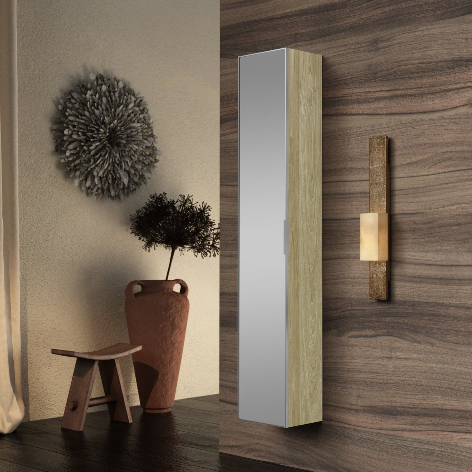 Armário Vertical Para Banheiro Com Porta Espelhada Bumi Wood