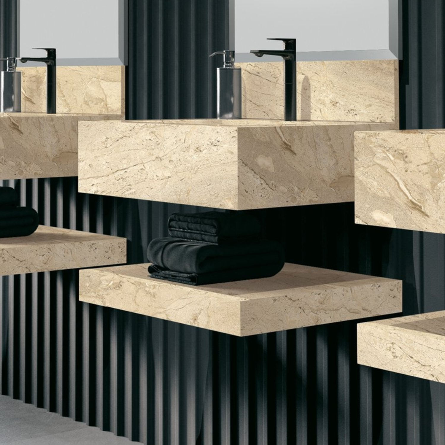 Prateleira Em Porcelanato Técnico Polido Para Banheiro 80cm Max Travertino