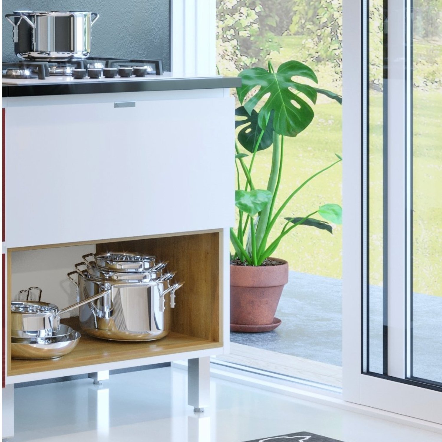 Balcão 1 Porta Basculante E 1 Nicho De Madeira Quadria Branco Ártico