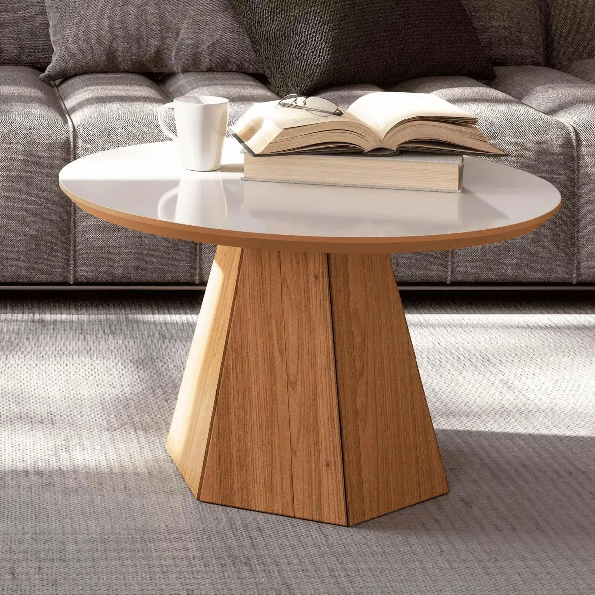 Mesa De Centro Hexagonal 70cm Dalla Costa Off White/freijó