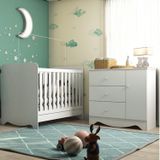 Quarto De Bebê Com Berço Americano 3 Em 1 E Cômoda 1 Porta 3 Gavetas Ben