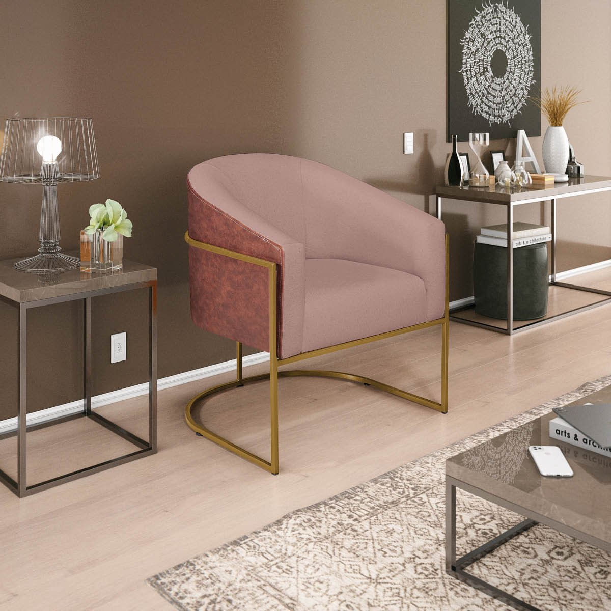 Poltrona Para Sala De Estar Base De Ferro Mariana Maranata Móveis Rosê