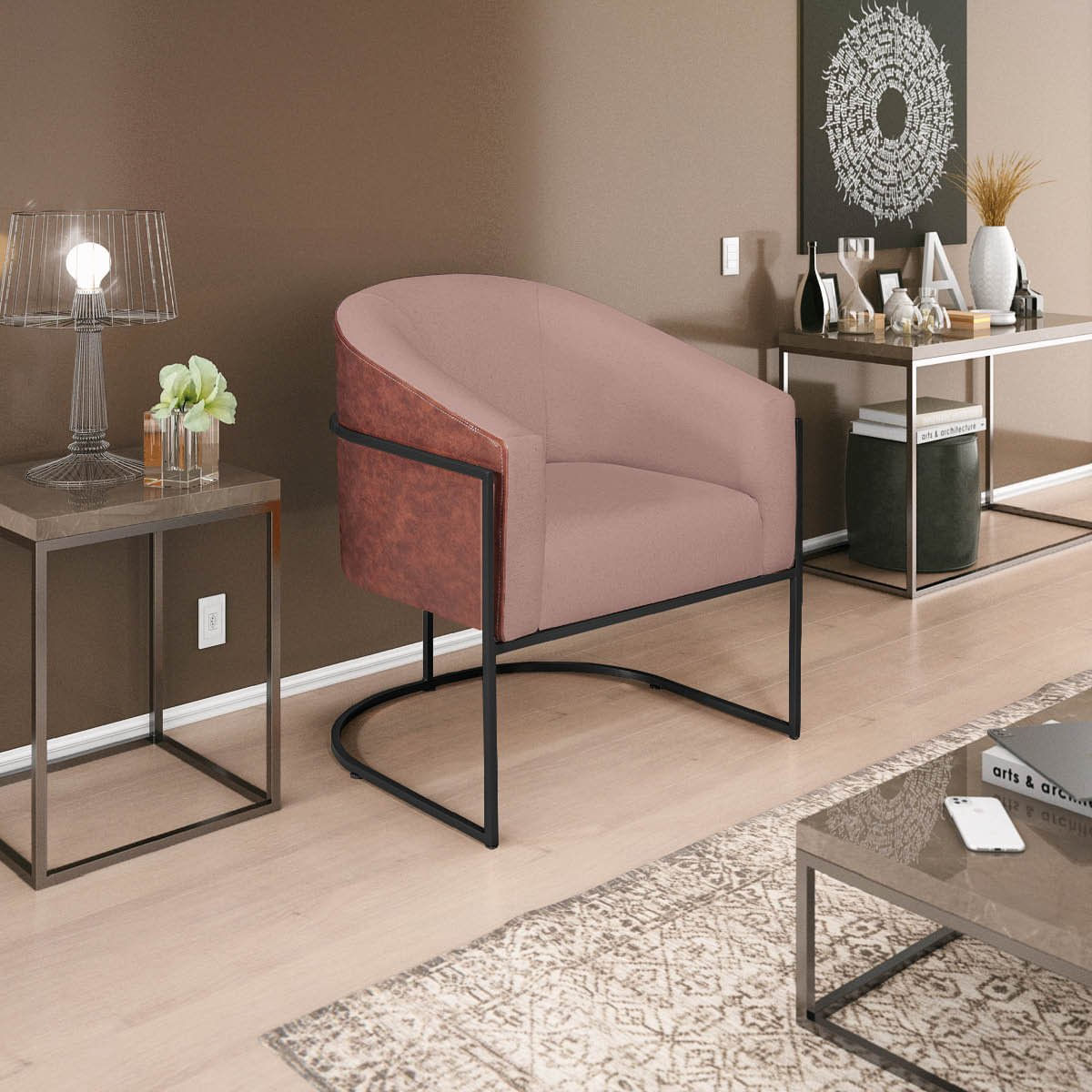 Poltrona Para Sala De Estar Base De Ferro Mariana Maranata Móveis Rosê