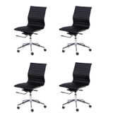 Kit 4 Cadeiras Para Escritorio Diretor Esteirinha Com Relax Corino 3301 Preto