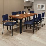 Conjunto Sala De Jantar 8 Cadeiras Madri Mesa 200x90cm Tampo Madeira Maciça Athenas Preto / Corda Azul / Galaxy Azul