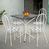 Conjunto Sala De Jantar Mesa Tampo De Granito Quadrada Com 4 Cadeiras Thais Branco/branco Flor
