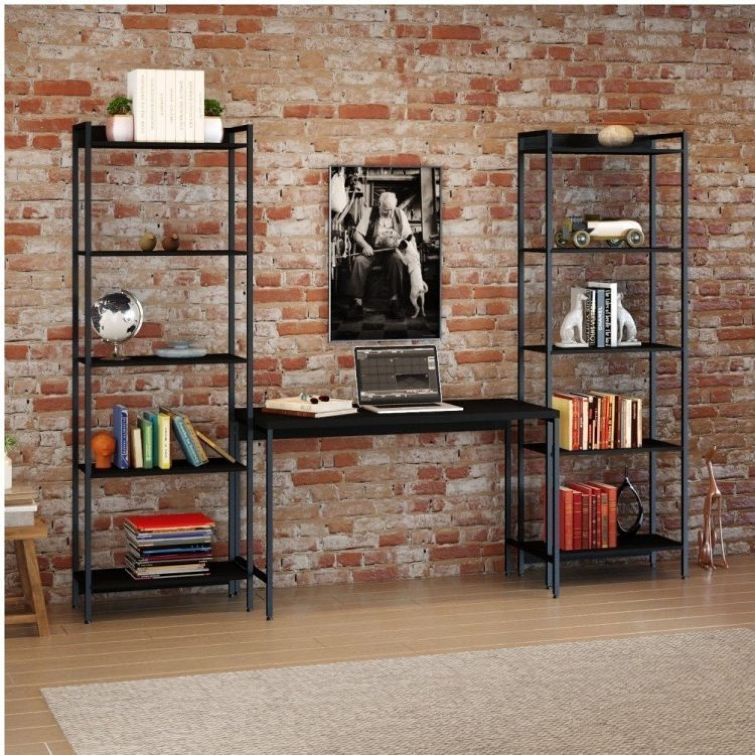 Kit 3 Peças Com Escrivaninha E 2 Estantes Industriais Active Yescasa