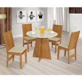 Conjunto Sala De Jantar Mesa Redonda Elane Com 4 Cadeiras Elane Freijó/off White