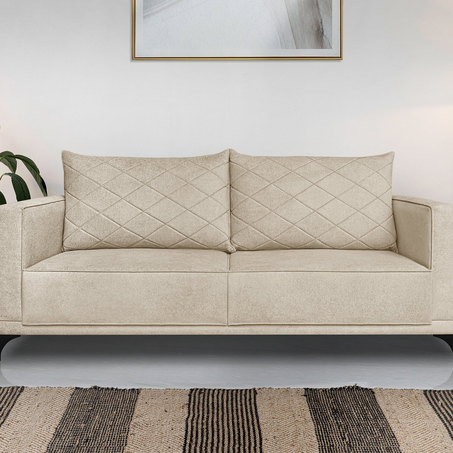 Sofá Eliot 2 Lugares 160 Cm Linho Boucle Bege