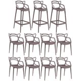 KIT - 8 x cadeiras + 3 x banquetas altas Masters Allegra - Fendi