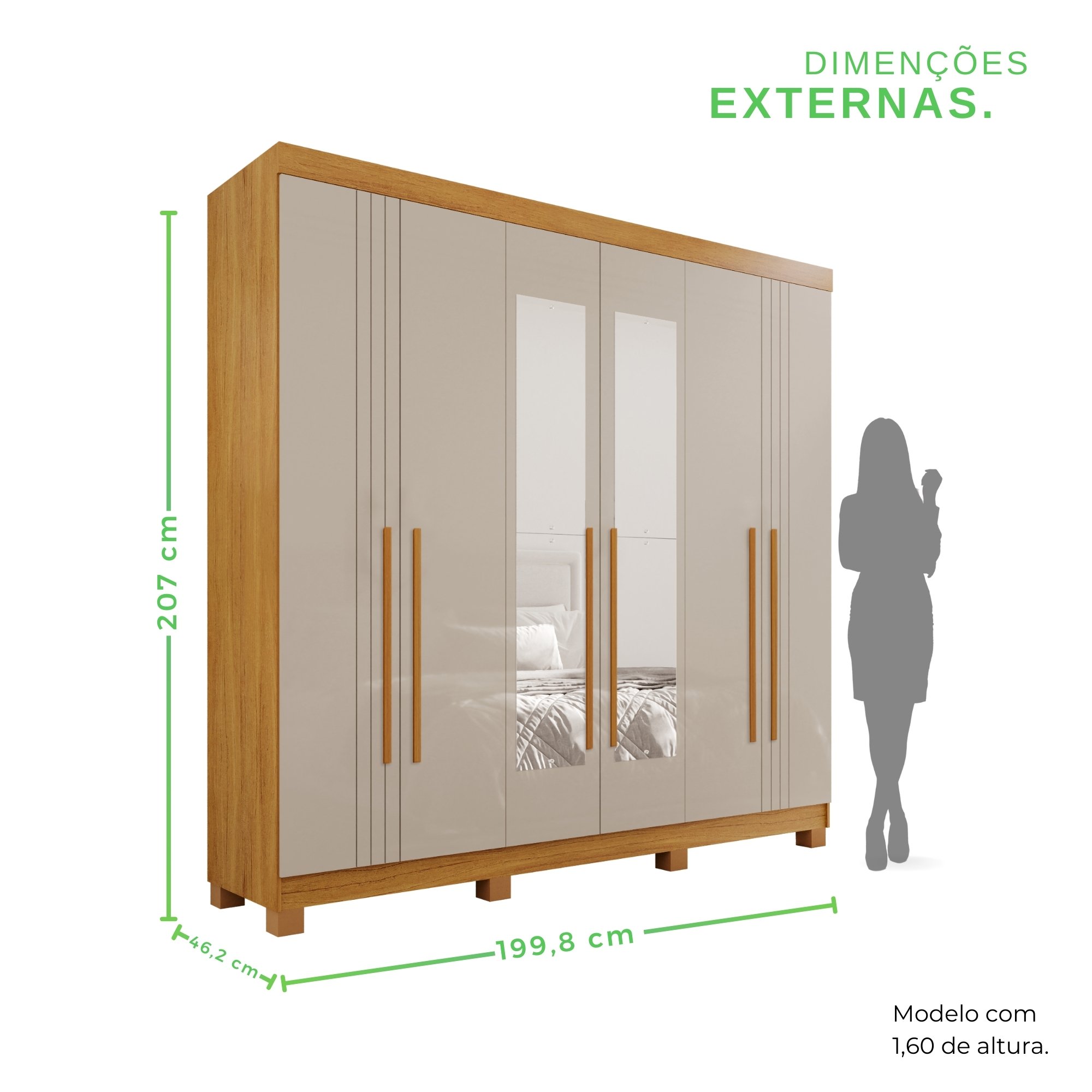 Guarda-roupa 2 Gavetas 6 Portas Com Espelho Com Pés Lisboa