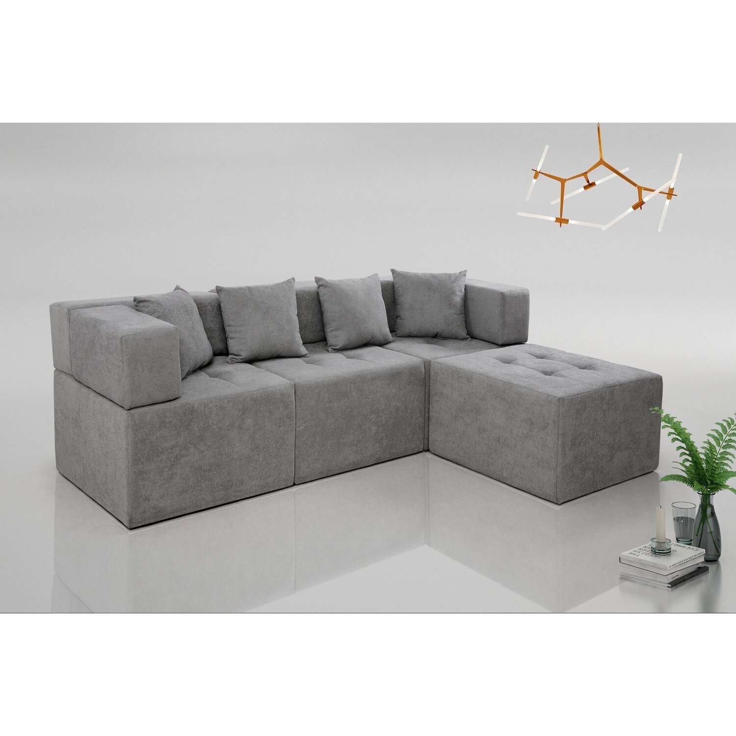 Sofá Com Chaise 3 Lugares Taiti 231x77x47 Cm 3 Unidades - Cinza